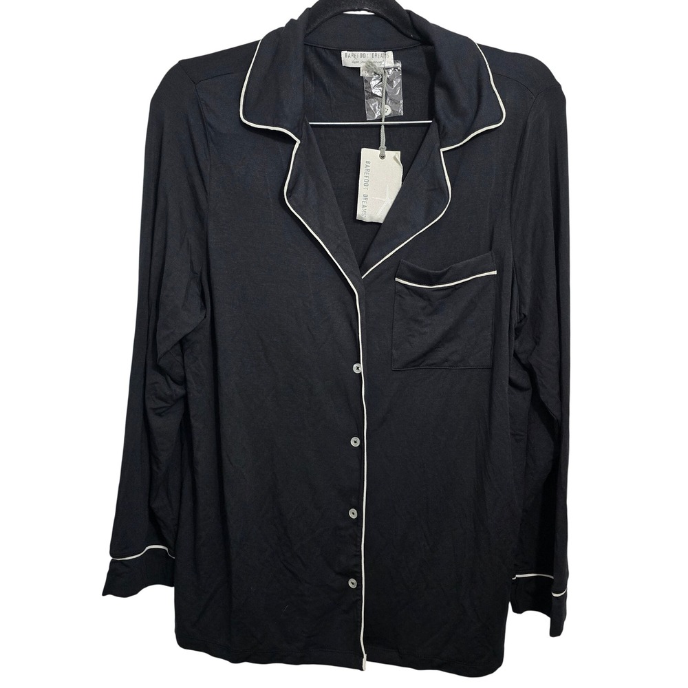 Barefootβ Dreams Luxe Milk Jersey Piped Pajama Top Black Medium BDWLM0186